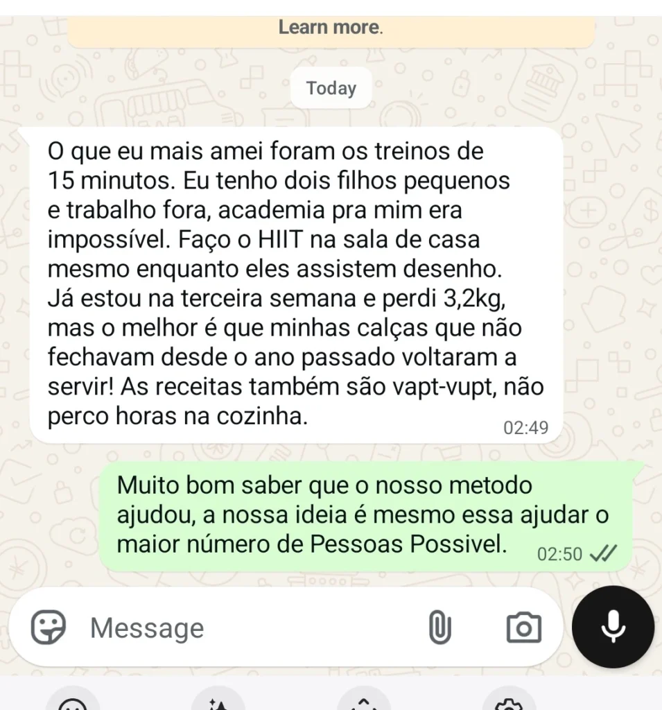 Depoimento de aluna por mensagem