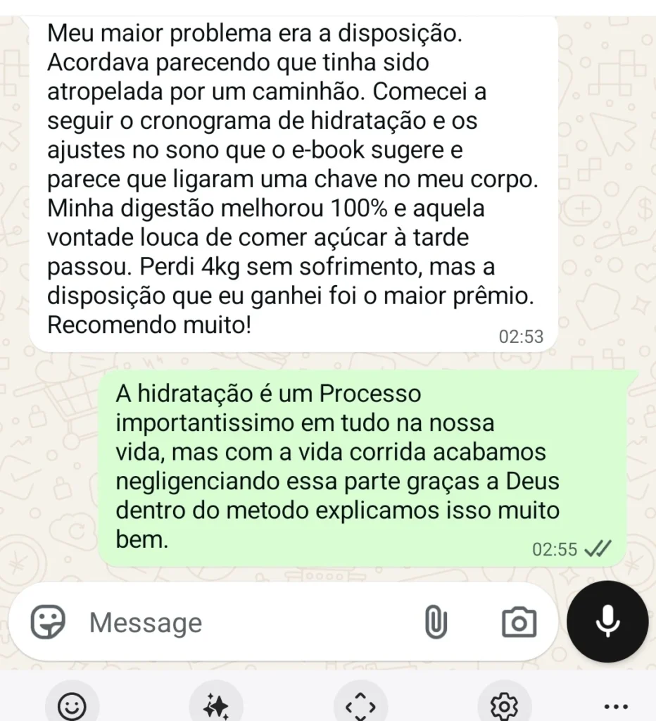 Depoimento de aluna por mensagem